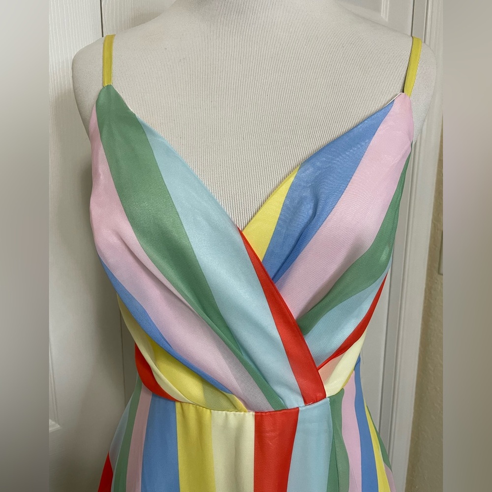 Lulu’s Winning Smile Rainbow Striped Sleeveless Midi Dress Size Small - Picture 5 of 12